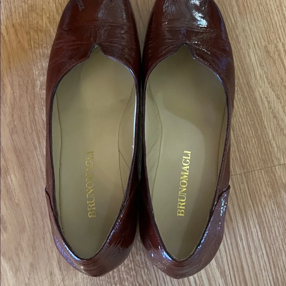 Patent Leather Bruno Magli Burgundy Brown Wedge Loafers Size 7 1/2